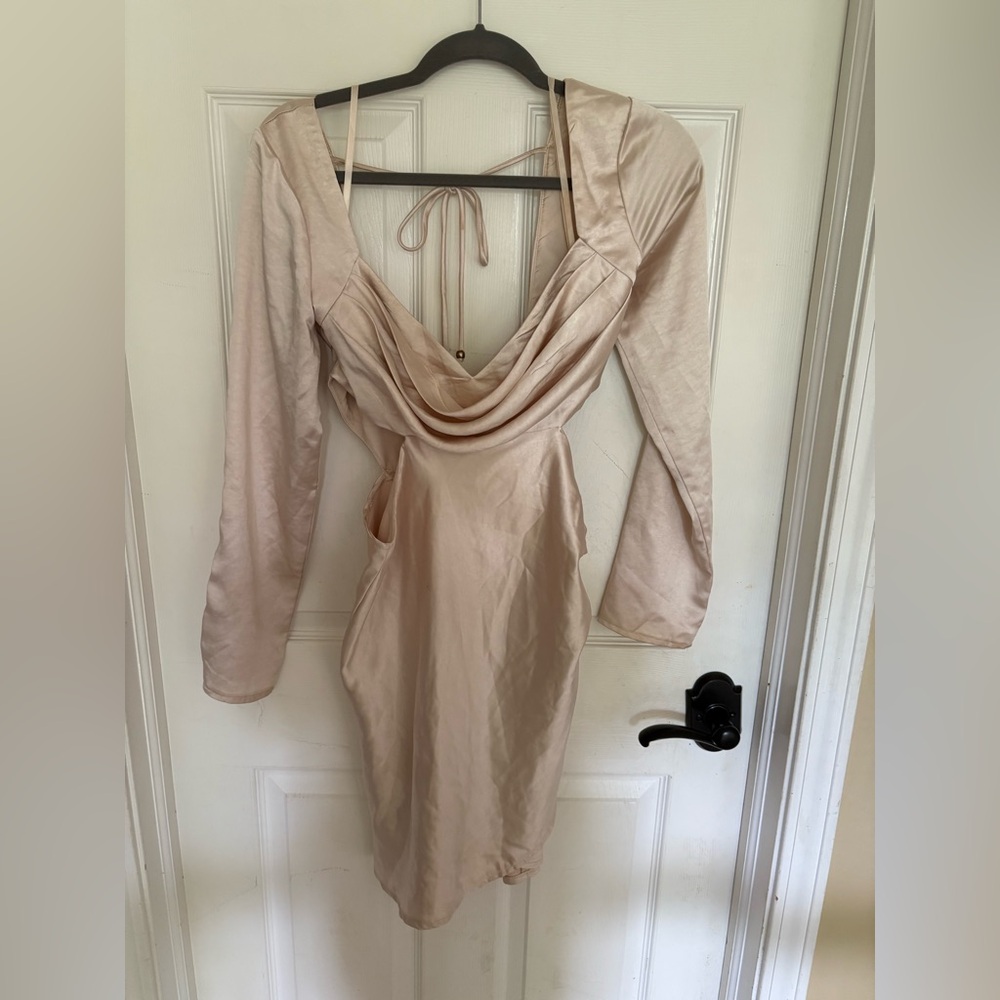 Selfie Leslie Cream Draped Long Sleeve Dress